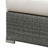 Benzara Woven Wicker and Fabric Upholstered Armless Chair, Gray and Off White BM217525 Gray and White Metal, Fabric and Wicker BM217525