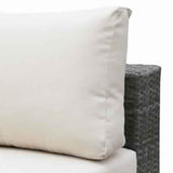 Benzara Woven Wicker and Fabric Upholstered Armless Chair, Gray and Off White BM217525 Gray and White Metal, Fabric and Wicker BM217525