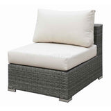 Woven Wicker and Fabric Upholstered Armless Chair, Gray and Off White