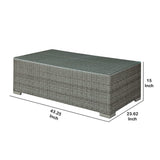 Benzara Woven Wicker Rectangular Coffee Table with Tempered Glass Tabletop, Gray BM217711 Gray Metal, Glass and Wicker BM217711