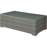 Benzara Woven Wicker Rectangular Coffee Table with Tempered Glass Tabletop, Gray BM217711 Gray Metal, Glass and Wicker BM217711