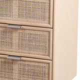 Benzara 3 Drawer Wooden Accent Chest with Mesh Pattern Front, Light Brown BM217894 Brown Solid Wood BM217894