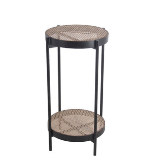 Benzara Metal Accent Table with Mesh Design Shelf and Top, Brown and Black BM217924 Black and Brown Metal BM217924