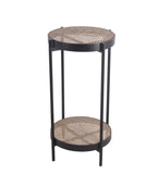 Metal Accent Table with Mesh Design Shelf and Top, Brown and Black