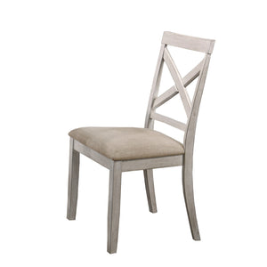 Benzara Wooden Side Chair with Fabric Upholstered Seat, Set of 2, White and Beige BM217988 White and Beige Solid Wood and Fabric BM217988