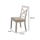 Benzara Wooden Side Chair with Fabric Upholstered Seat, Set of 2, White and Beige BM217988 White and Beige Solid Wood and Fabric BM217988