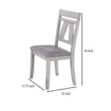 Benzara Wooden Side Chair with Fabric Upholstered Seat, Set of 2, White and Gray BM218004 White and Gray Solid Wood and Fabric BM218004