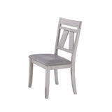 Benzara Wooden Side Chair with Fabric Upholstered Seat, Set of 2, White and Gray BM218004 White and Gray Solid Wood and Fabric BM218004