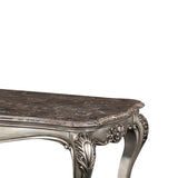 Benzara Wooden Cocktail Table with Marble Top and Carved Details, Gray BM218022 Gray Solid Wood and Marble BM218022