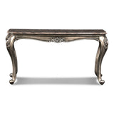 Benzara Wooden Console Table with Marble Top and Carved Details, Gray BM218023 Gray Solid Wood and Marble BM218023