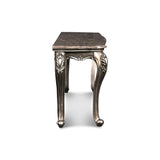 Benzara Wooden Console Table with Marble Top and Carved Details, Gray BM218023 Gray Solid Wood and Marble BM218023