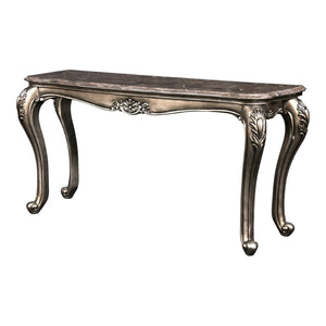 Benzara Wooden Console Table with Marble Top and Carved Details, Gray BM218023 Gray Solid Wood and Marble BM218023