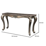 Benzara Wooden Console Table with Marble Top and Carved Details, Gray BM218023 Gray Solid Wood and Marble BM218023