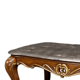 Benzara Wooden Cocktail Table with Marble Top and Carved Details, Gray and Brown BM218024 Gray and Brown Solid Wood and Marble BM218024