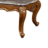 Benzara Wooden Cocktail Table with Marble Top and Carved Details, Gray and Brown BM218024 Gray and Brown Solid Wood and Marble BM218024