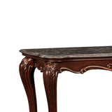 Benzara Wooden Console Table with Marble Top and Carved Details, Gray and Brown BM218025 Gray and Brown Solid Wood and Marble BM218025