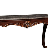 Benzara Wooden Console Table with Marble Top and Carved Details, Gray and Brown BM218025 Gray and Brown Solid Wood and Marble BM218025