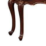 Benzara Wooden Console Table with Marble Top and Carved Details, Gray and Brown BM218025 Gray and Brown Solid Wood and Marble BM218025