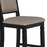 Benzara Wooden Counter Chair with Padded Back and Stretcher Support,Set of 2,Black BM218037 Black Solid wood, Fabric BM218037