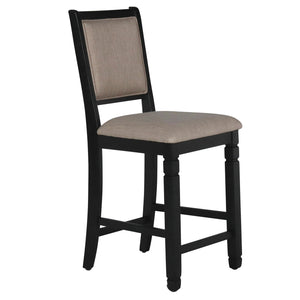 Benzara Wooden Counter Chair with Padded Back and Stretcher Support,Set of 2,Black BM218037 Black Solid wood, Fabric BM218037