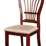 Benzara Slatted Back Wooden Dining Chair with Nailhead Trim, Set of 2, Brown BM218039 Brown Solid wood, Fabric BM218039