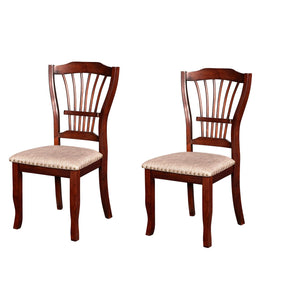 Benzara Slatted Back Wooden Dining Chair with Nailhead Trim, Set of 2, Brown BM218039 Brown Solid wood, Fabric BM218039