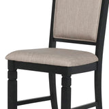 Benzara Wooden Side Chair with Padded Back and Stretcher Support, Set of 2, Black BM218049 Black, Beige Solid wood, Fabric BM218049