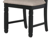 Benzara Wooden Side Chair with Padded Back and Stretcher Support, Set of 2, Black BM218049 Black, Beige Solid wood, Fabric BM218049