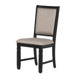 Benzara Wooden Side Chair with Padded Back and Stretcher Support, Set of 2, Black BM218049 Black, Beige Solid wood, Fabric BM218049