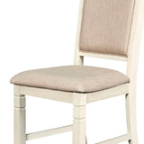 Benzara Wooden Side Chair with Fabric Padded Back, Set of 2, Antique White BM218050 White Solid wood, Fabric BM218050