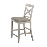 Benzara Wooden Counter Chair with X Shaped Backrest with Padded Seat,White and Gray BM218104 White, Gray Solid wood, Fabric BM218104