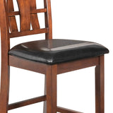 Benzara Bulged Wooden Backrest Counter Chair with Leatherette Seat, Brown and Black BM218106 Brown, Black Solid wood, Faux leather BM218106