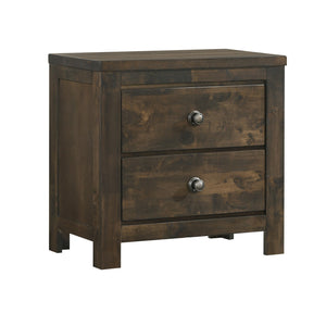 Benzara 2 Drawer Transitional Style Nightstand with Texture Details, Brown BM218111 Brown Solid Wood, Metal BM218111