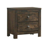 2 Drawer Transitional Style Nightstand with Texture Details, Brown