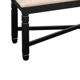 Benzara Fabric Dining Bench with Turned Legs and X Shaped Support, Beige and Black BM218112 Beige and Black Solid Wood, Fabric and Veneer BM218112