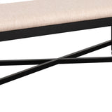 Benzara Fabric Dining Bench with Turned Legs and X Shaped Support, Beige and Black BM218112 Beige and Black Solid Wood, Fabric and Veneer BM218112