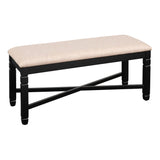 Benzara Fabric Dining Bench with Turned Legs and X Shaped Support, Beige and Black BM218112 Beige and Black Solid Wood, Fabric and Veneer BM218112