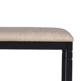 Benzara Fabric Counter Bench with Turned Legs and X Shaped Support, Beige and Black BM218113 Beige and Black Solid Wood, Fabric and Veneer BM218113