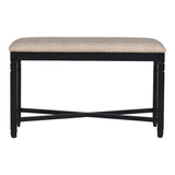 Benzara Fabric Counter Bench with Turned Legs and X Shaped Support, Beige and Black BM218113 Beige and Black Solid Wood, Fabric and Veneer BM218113