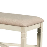 Benzara Fabric Dining Bench with Turned Legs and X Shaped Support, Beige and White BM218114 Beige and White Solid Wood, Fabric and Veneer BM218114