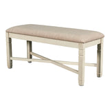 Benzara Fabric Dining Bench with Turned Legs and X Shaped Support, Beige and White BM218114 Beige and White Solid Wood, Fabric and Veneer BM218114