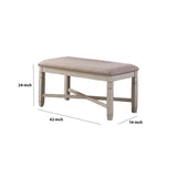 Benzara Fabric Counter Bench with Turned Legs and X Shaped Support, Beige and White BM218115 Beige and White Solid Wood, Fabric and Veneer BM218115