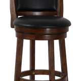 Benzara Curved Swivel Barstool with Leatherette Padded Seating, Brown and Black BM218129 Brown and Black Solid Wood, Faux Leather and Veneer BM218129