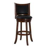 Benzara Curved Swivel Barstool with Leatherette Padded Seating, Brown and Black BM218129 Brown and Black Solid Wood, Faux Leather and Veneer BM218129