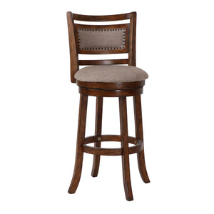 Benzara Curved Swivel Barstool with Fabric Padded Seating, Brown and Beige BM218131 Brown and Beige Solid Wood, Fabric and Veneer BM218131