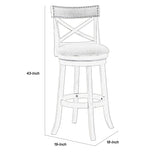 Benzara Curved X Shaped Back Swivel Barstool with Fabric Padded Seating, White BM218132 White Solid Wood, Fabric and Veneer BM218132