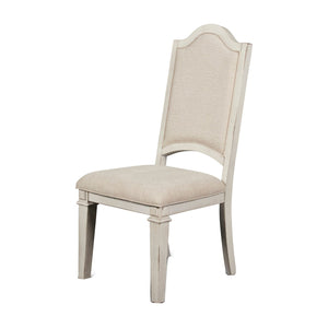 Benzara Farmhouse Style Dining Chair with Tapered Legs, Set of 2, Antique White BM218141 White Solid Wood, Veneer and Fabric BM218141