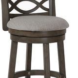 Benzara Curved Lattice Back Swivel Counter Stool with Fabric Seat, Antique Gray BM218142 Gray Solid Wood, Fabric and Veneer BM218142