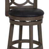 Benzara Curved Lattice Back Counter Stool with Leatherette Seat, Gray and Black BM218143 Gray and Black Solid Wood, Faux Leather and Veneer BM218143