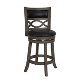 Benzara Curved Lattice Back Counter Stool with Leatherette Seat, Gray and Black BM218143 Gray and Black Solid Wood, Faux Leather and Veneer BM218143